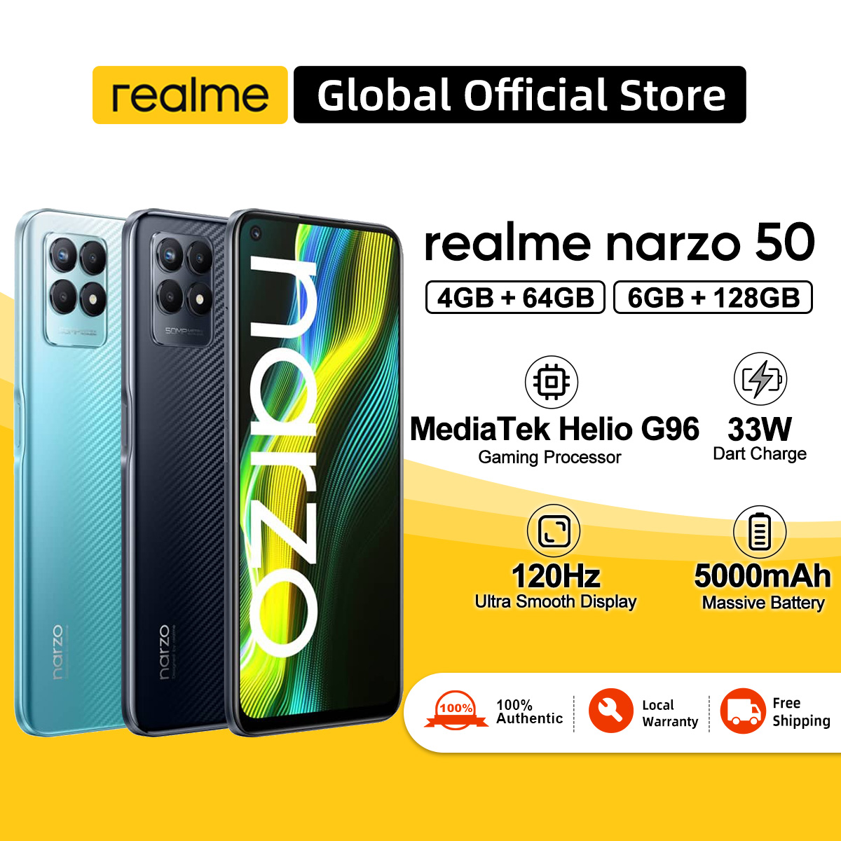 realme narzo 50 Smartphone 4GB+64GB/6GB+128GB Global Version 2 Year Local Warranty US Plug