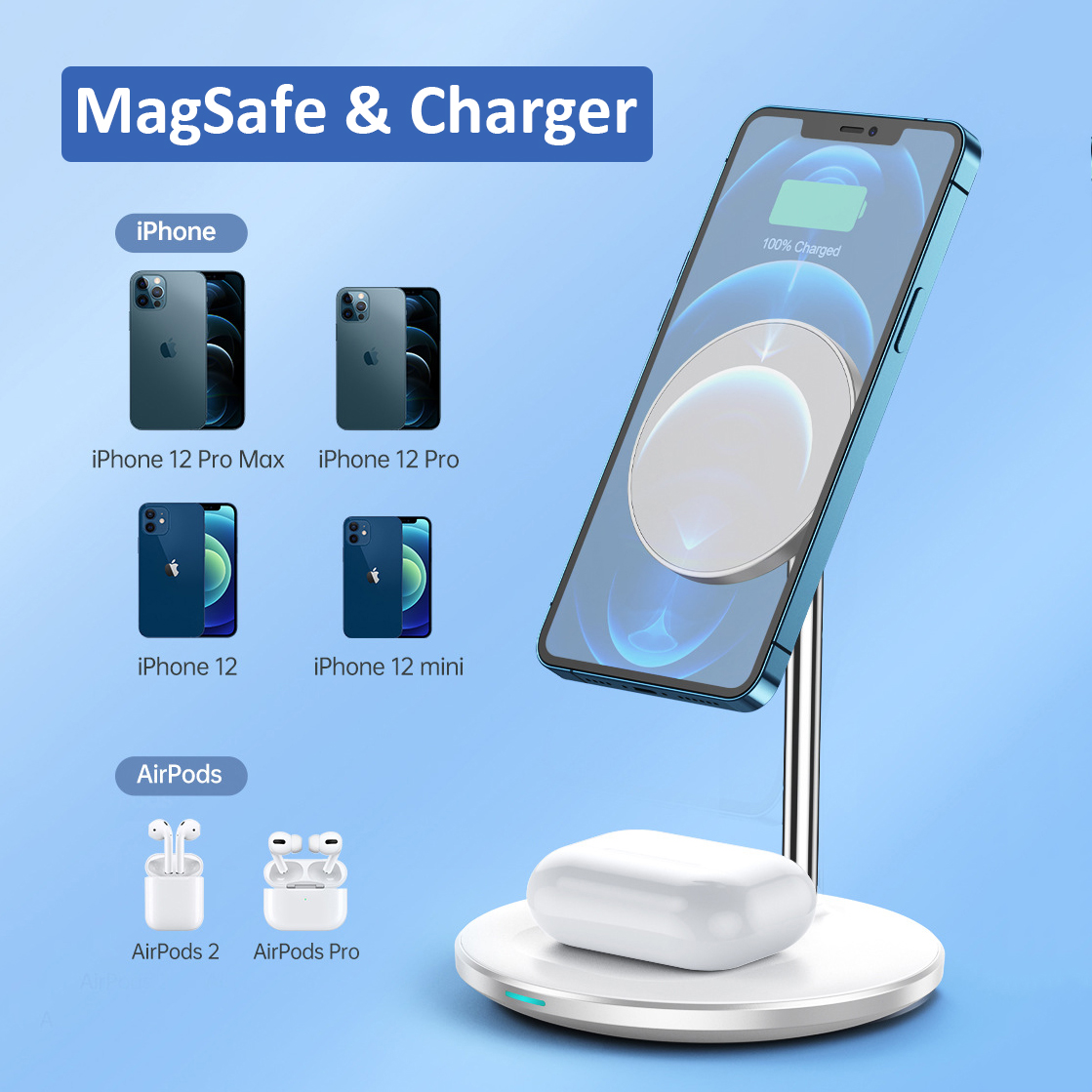 Denk Choetech 2-in-1 MagSafe 20W Fast Wireless Charger Phone Charging Stand AirPods Charger