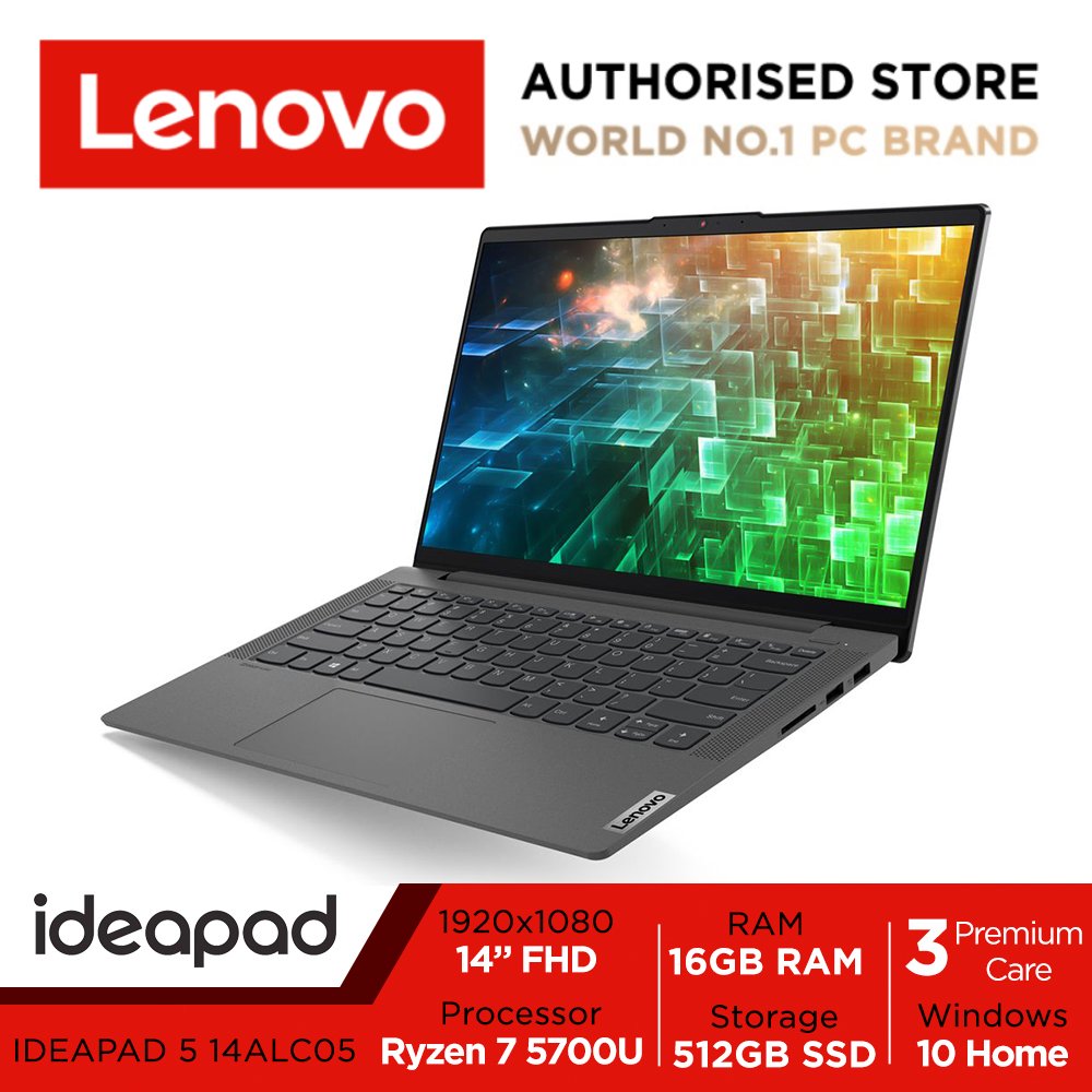 [11.11 SPECIAL] Lenovo IdeaPad 5 14ALC05 | 14" FHD (1920x1080) 300nits Anti-Glare | AMD Ryzen 7 5700U | 16GB DDR4-3200 | 512GB SSD | AMD Radeon Graphics | Win11 Home | 3Y Premium Care