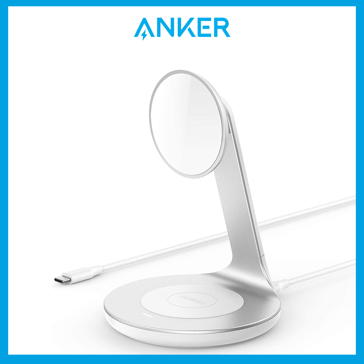 Anker Charger PowerWave Magsafe Charger 2-in-1 Stand with 5 ft USB-C Cable, Wireless Charger Station for iPhone 14/13/12 Series AirPods Pro (No AC Adapter)