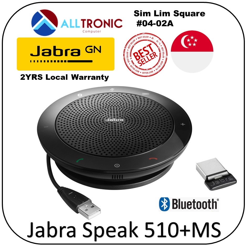 Jabra Speak 510+ MS (P/N: 7510-309) Wireless Bluetooth Conference Speaker with Microphone,Suitable for Skype for Business/ 2 Years Local Warranty/ Singapore Authorized Reseller [Alltronic]
