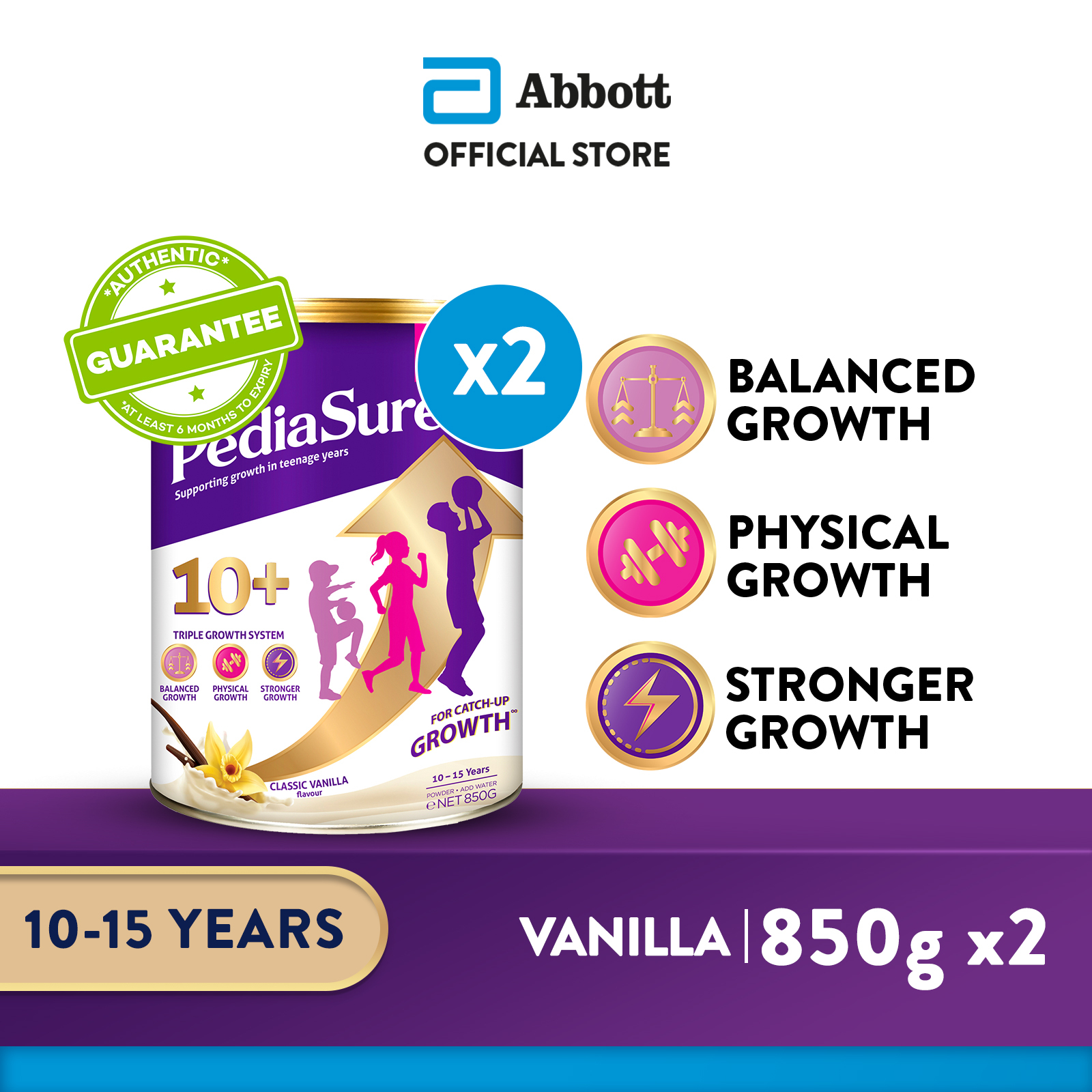[Bundle of 2] PediaSure 10+ Vanilla Powder, 850g